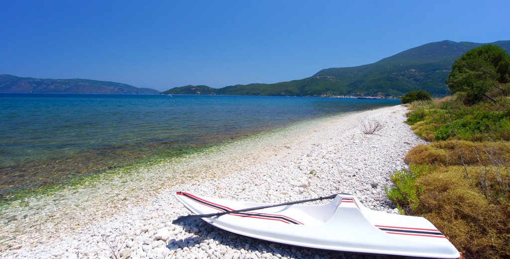 Take a stroll along the beach from Villa Frydi, Karavomilos, Kefalonia, Greek Islands