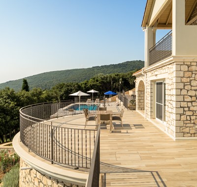 Plenty of outside space. Dine alfresco on the large terrace at Villa Gionis Fiscardo, Kefalonia, Greek Islands