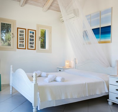 Traditional airy double bedroom at Villa Lithia, Fiscardo, Kefalonia, Greek Islands