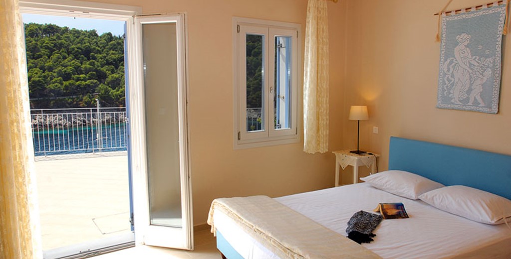 Master bedroom with a view inside Villa Panorama, Assos, Kefalonia
