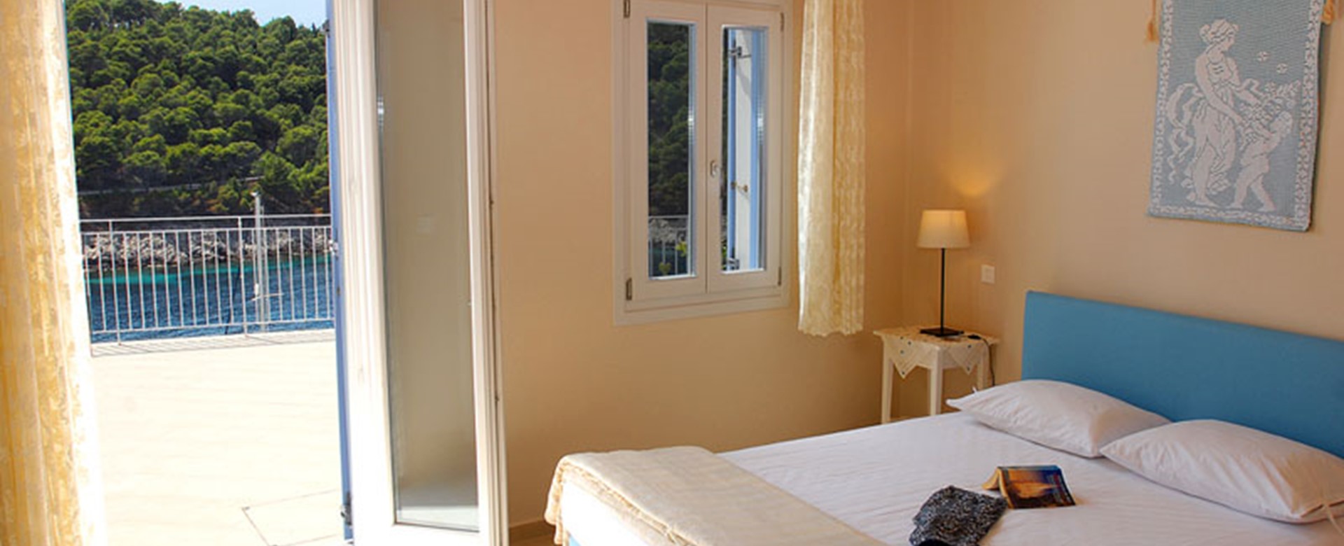 Master bedroom with a view inside Villa Panorama, Assos, Kefalonia