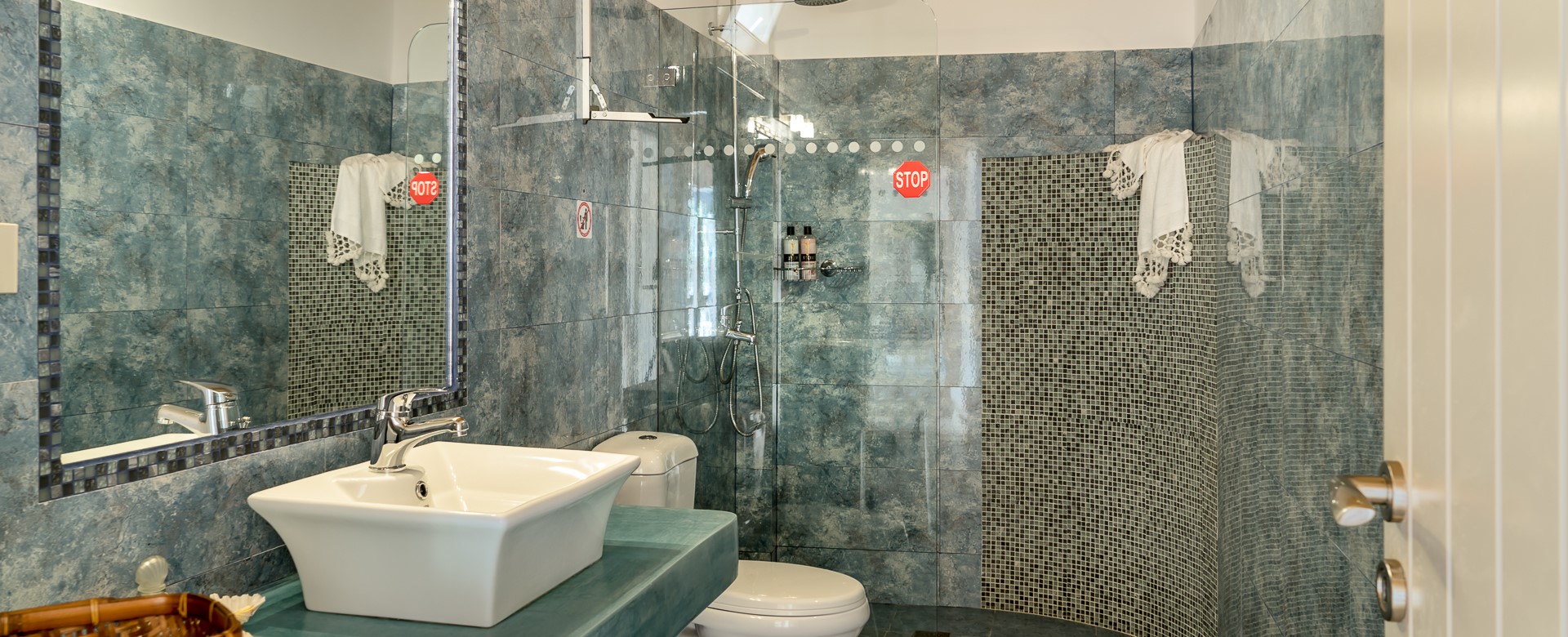 Ensuite shower room at Villa Petrino, Assos, Kefalonia, Greek Islands
