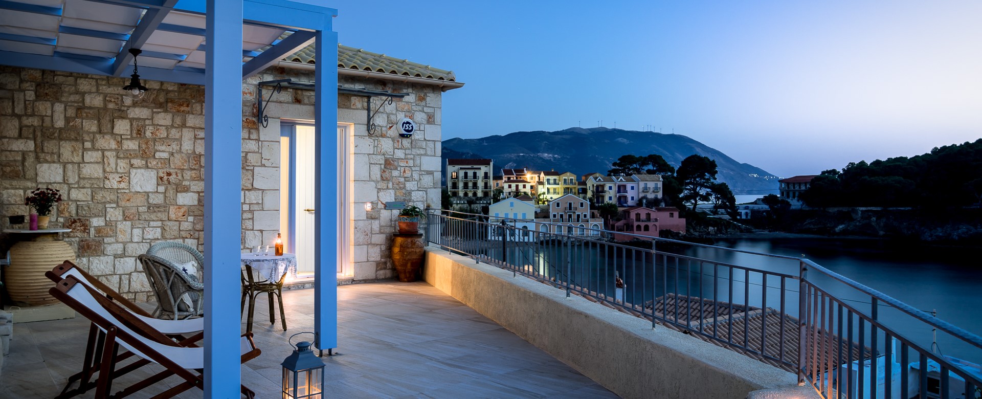 Enjoy romantic candlelit dates on private terrace at Villa Petrino, Assos, Kefalonia, Greek Islands