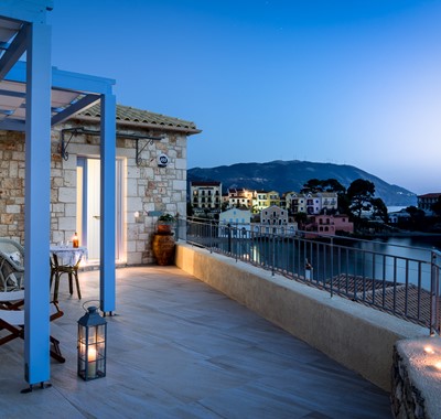 Enjoy romantic candlelit dates on private terrace at Villa Petrino, Assos, Kefalonia, Greek Islands